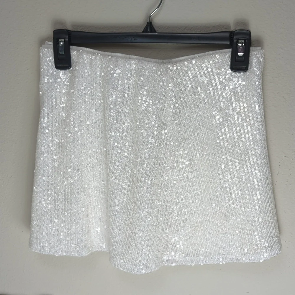 Show Me Your Mumu All Night Skort Skirt Women's XS White Sequins TOWER SHELF 2